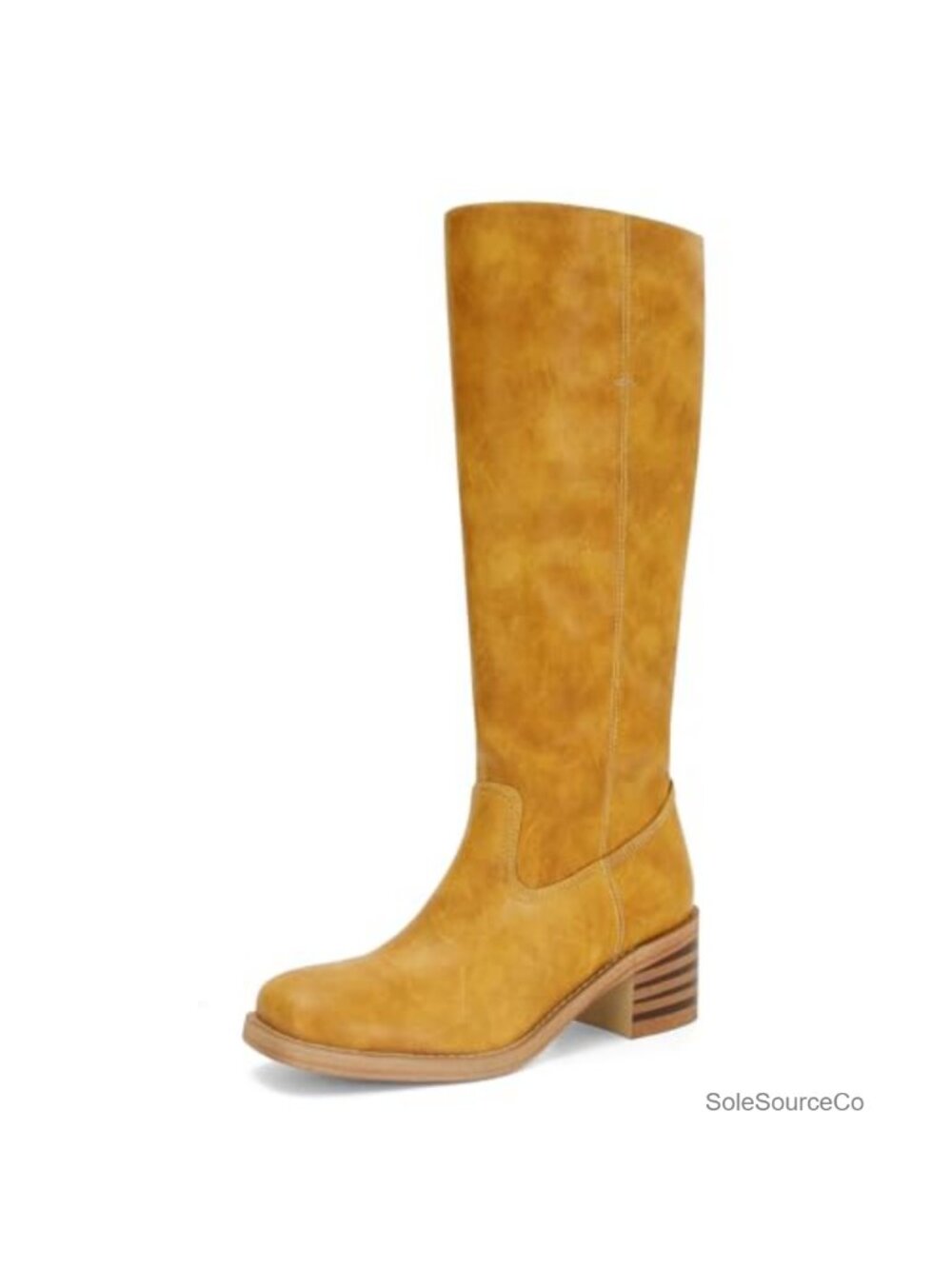 Womens Square Toe Knee High Boots Block Heel Pull On Riding Boots Wide Calf